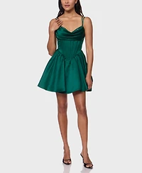 Alex & Sophia Juniors' Drape Stone Detail Neck Satin Dress