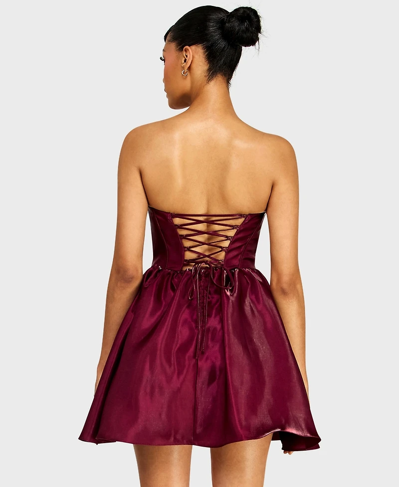 Alex & Sophia Juniors' Strapless Corset Bodice Mikado Dress