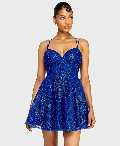 Alex & Sophia Juniors' Sweetheart Neck Glitter Dress