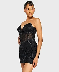 Alex & Sophia Juniors' Strapless V-Neck Sequin Beaded Dress