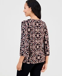 Jm Collection Women's Printed 3/4 Sleeve Zip-Front Top, Macy's Exclusive