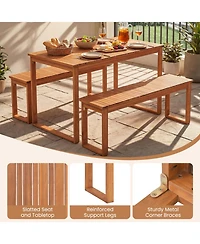 Sugift Acacia Wood Outdoor Bench with 43.5 in Slatted Seat, Metal Corner Braces and 800 lbs Capacity