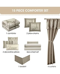 Stratford Park Therese Damask 15-Piece Comforter Set, California King