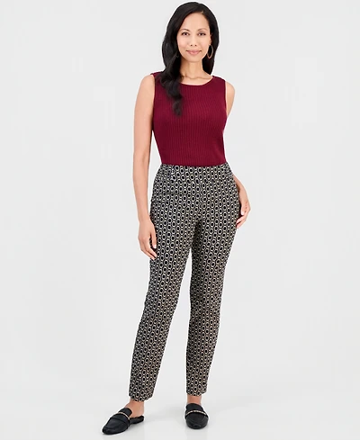 Jm Collection Women's Chain Rivet Pull-On Straight Geometric-Print Rayon-Blend Pants, Macy's Exclusive
