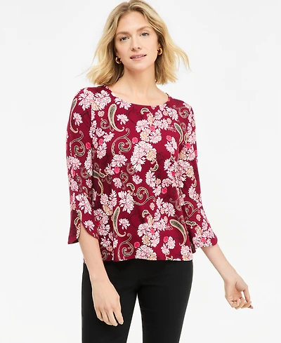 Jm Collection Women's Floral-Print 3/4-Sleeve Tulip Top, Macy's Exclusive