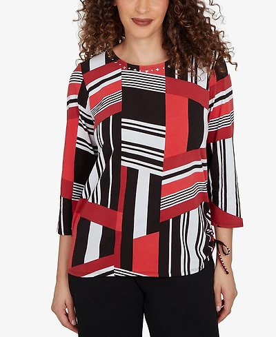 Alfred Dunner Women's Slashed Glass Knit Top