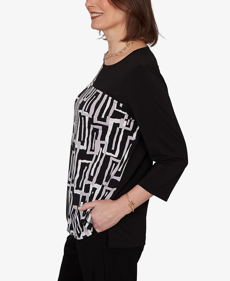 Alfred Dunner Women's Spliced Geometric Puff Print Top