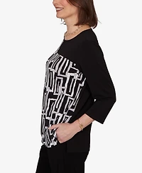 Alfred Dunner Women's Spliced Geometric Puff Print Top