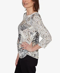 Alfred Dunner Women's Geo Leaf Patchwork Knit Top