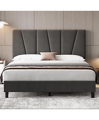 gaomon Bed Frame with Adjustable Headboard, Linen Upholstered Platform Bedframe with Strong Wooden Slats, Mattress Foundation