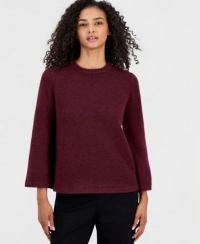 Anne Klein Womens Braided Trim Long Bell Sleeve Sweater