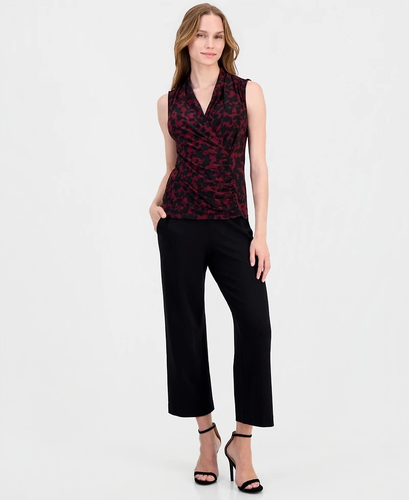 Anne Klein Women's Printed Faux-Wrap Sleeveless Top