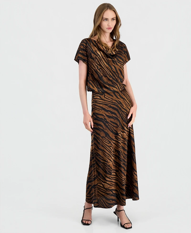 Anne Klein Petite Animal Print Cowl Neck Short-Sleeve Blouse