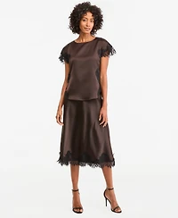 Anne Klein Women's Short-Sleeve Lace-Trim Satin Top
