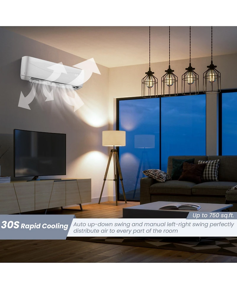 Ecooso Blast Series 12000 Btu 17 SEER2 208-230V Ductless Mini Split Air Conditioner and Heater