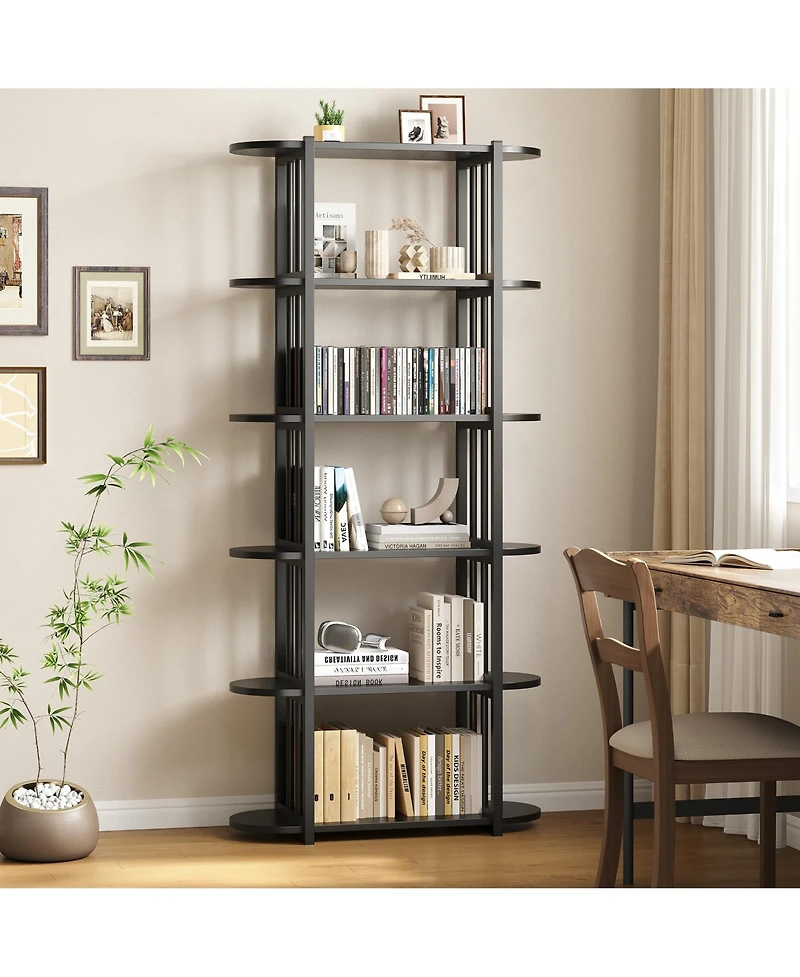 homfan 6-Tier Industrial Tall Bookshelf, Waterproof Panel Storage Shelf with Anti-Tipping Structure, Easy-Clean Multi-Purpose Home Office Display Rack