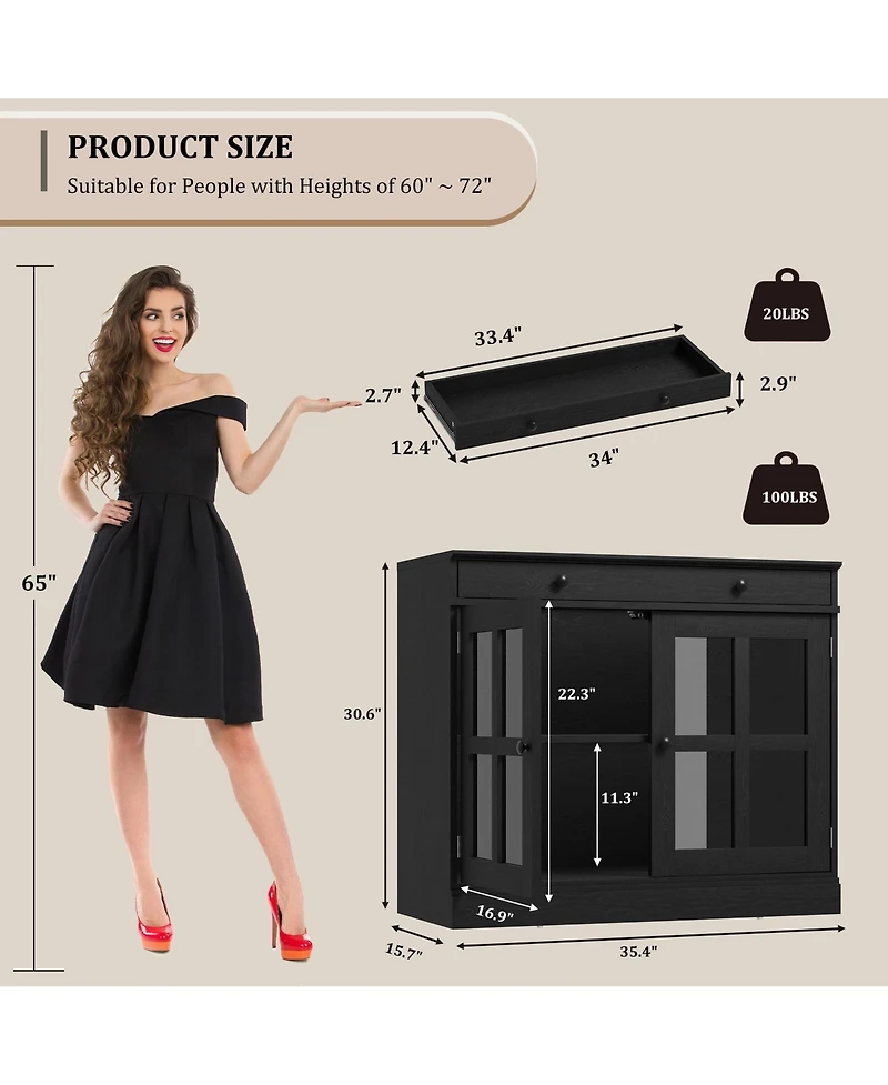 homfan 35.4 Inch Modern Sideboard Buffet with Glass Door and Drawer, Storage Cabinet for Kitchen Dining Room