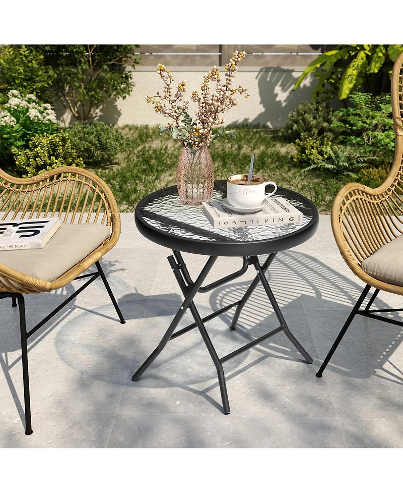 Pellebant Outdoor Folding Tempered Glass Side Table Patio Bistro Coffee