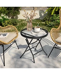 Pellebant Outdoor Folding Tempered Glass Side Table Patio Bistro Coffee