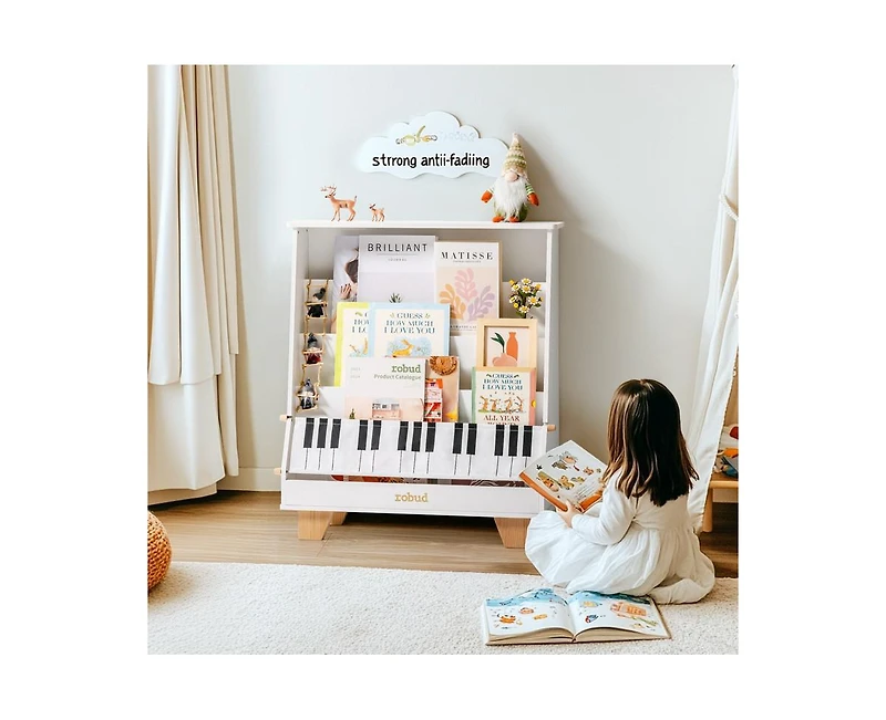 Robotime Dollhouses Kids Bookshelf, Wooden Book Shelf with Stability Sturdiness for Kids Rooms Nursery Playrooms