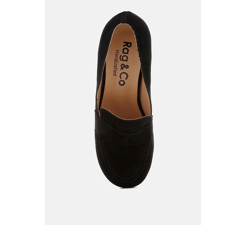 Rag & Co Astra Block Heel Suede Loafers