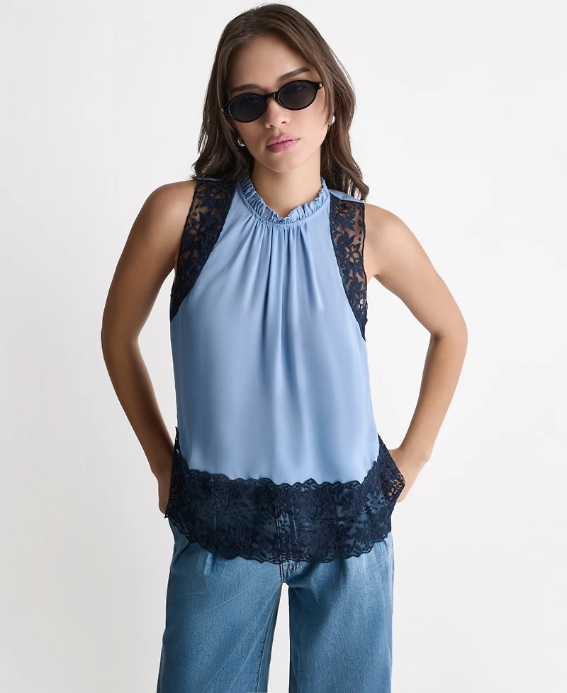 Bcbg Women's High-Neck Sleeveless Lace Combo Woven Top