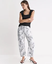 Bcbg Women's Printed Flat-Front Barrel Leg Jeans