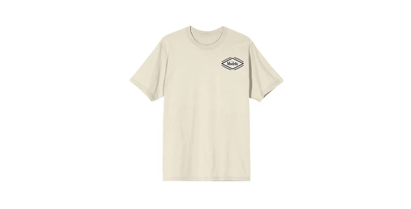 Modelo Men's Diamond Frame & Brush Stroke Logos Crew Neck Short Sleeve Natural T-shirt