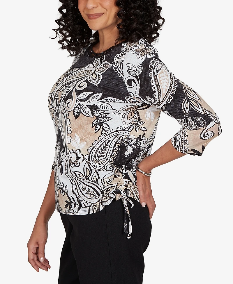 Alfred Dunner Petite Paisley Neutrals Knit Top
