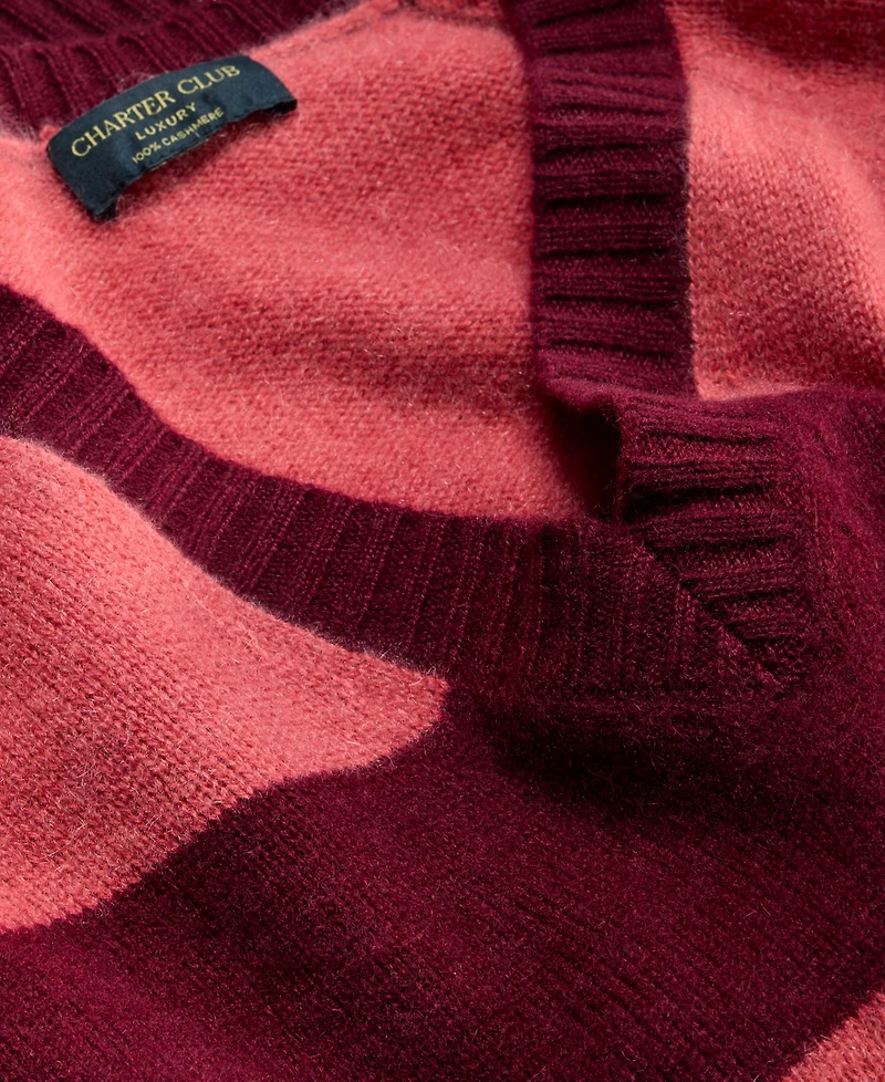 Charter Club Women's 100% Cashmere Striped V-Neck Sweater, Macy's Exclusive