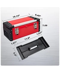 Xdovet Metal Toolbox 16" Steel Organizer Portable Double-Lock Removable Tray