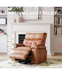 Oversized Pu Leather Rocking Recliner 360 degrees Swivel Electric with Heat and Massage Arms Back Single Sofa for Adults