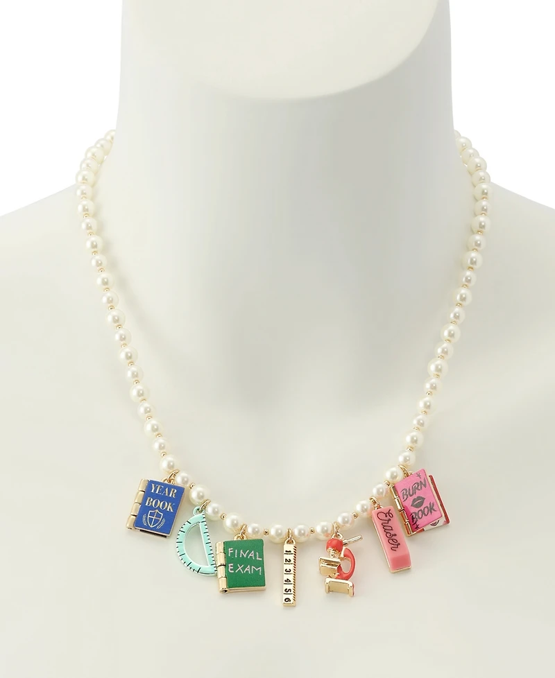 Betsey Johnson Faux Stone Best in Class School Supplies Charm Imitation Pearl Necklace