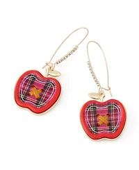 Betsey Johnson Faux Stone Best In Class Plaid Apple Dangle Earrings