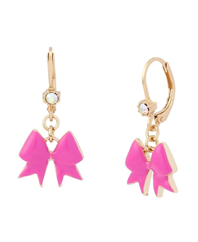 Betsey Johnson Fuchsia Betsey Ball Cheer Bow Drop Earrings