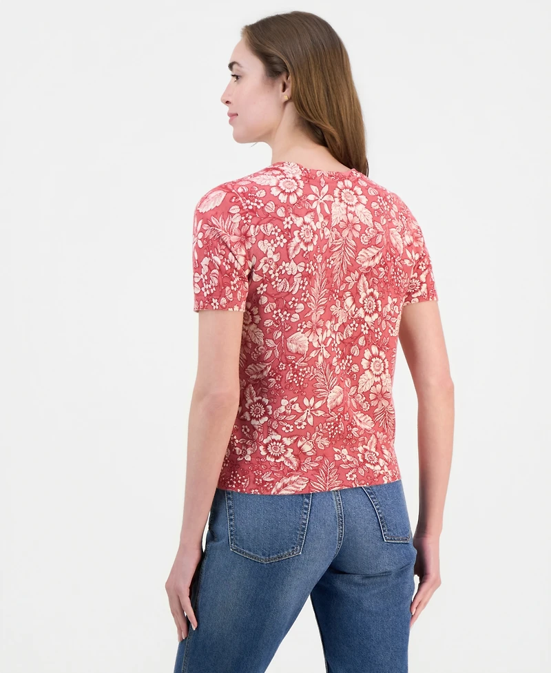 Nautica Women's Cotton Short-Sleeve Floral Sweater