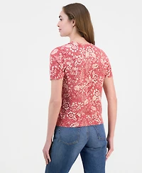 Nautica Women's Cotton Short-Sleeve Floral Sweater