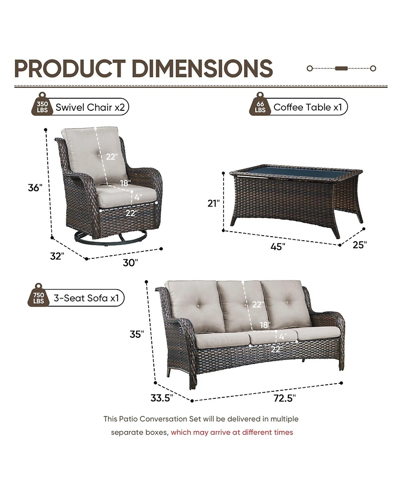 Pocassy Wicker Patio Furniture Set with Coffee Table-4 Pieces All Weather Outdoor High Back Swivel Chairs