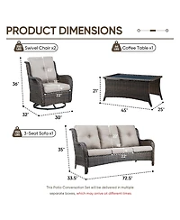 Pocassy Wicker Patio Furniture Set with Coffee Table-4 Pieces All Weather Outdoor High Back Swivel Chairs