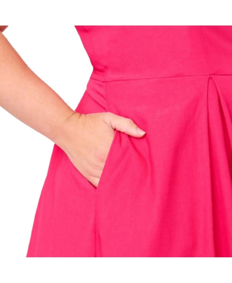 Unique Vintage Plus Square Neck Pleated Swing Dress