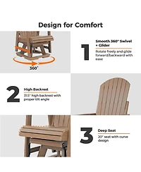 Mega Casa Hips All-Weather Outdoor Swivel Patio Glider, Heavy-Duty Rocker Chair with 360-Degree Rotation and Removable Cup Holder