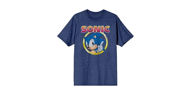 Sonic the Hedgehog Men's Classic Character and Title Navy Blue Graphic