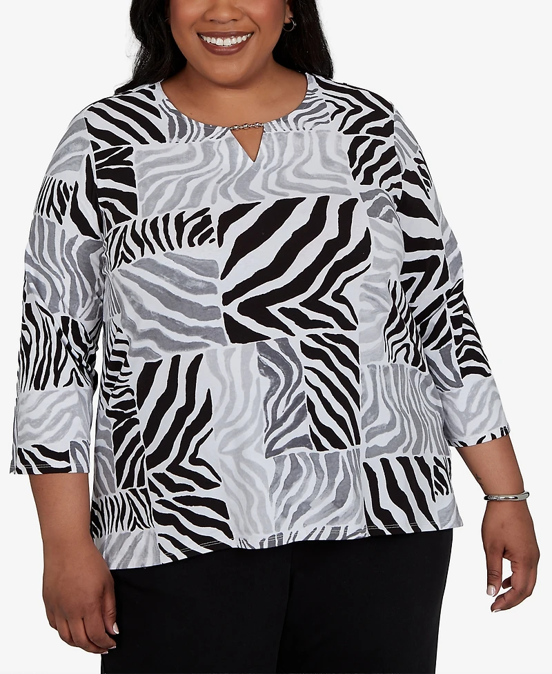 Alfred Dunner Plus Zebra Blocks Knit Top