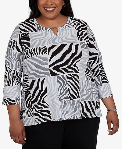 Alfred Dunner Plus Zebra Blocks Knit Top
