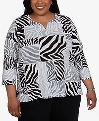 Alfred Dunner Plus Zebra Blocks Knit Top
