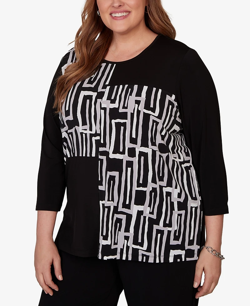 Alfred Dunner Plus Spliced Geometric Puff Print Top