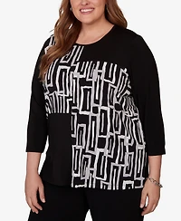 Alfred Dunner Plus Spliced Geometric Puff Print Top