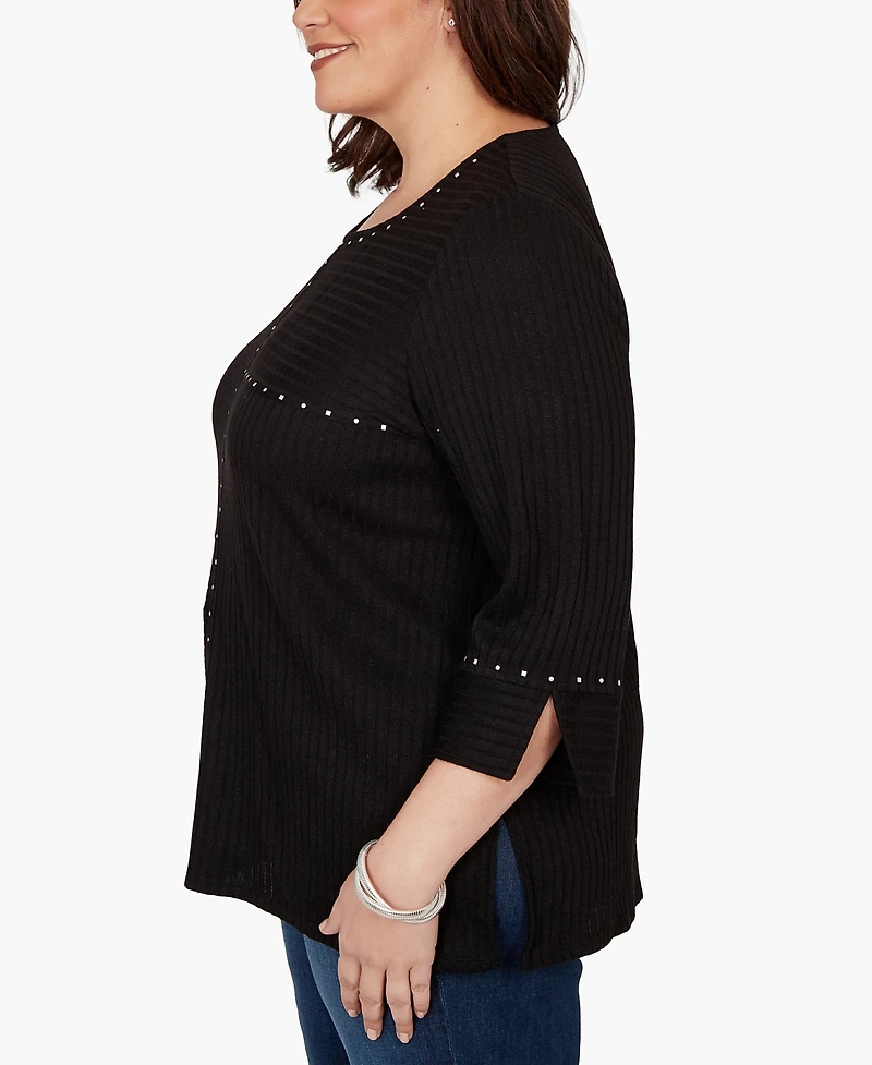 Alfred Dunner Plus Spliced Texture Metallic Studded Top
