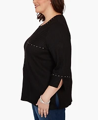 Alfred Dunner Plus Spliced Texture Metallic Studded Top