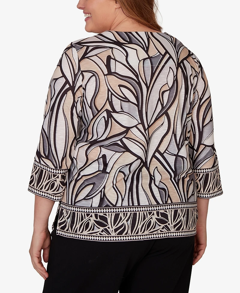 Alfred Dunner Plus Stained Glass Border Trim Top